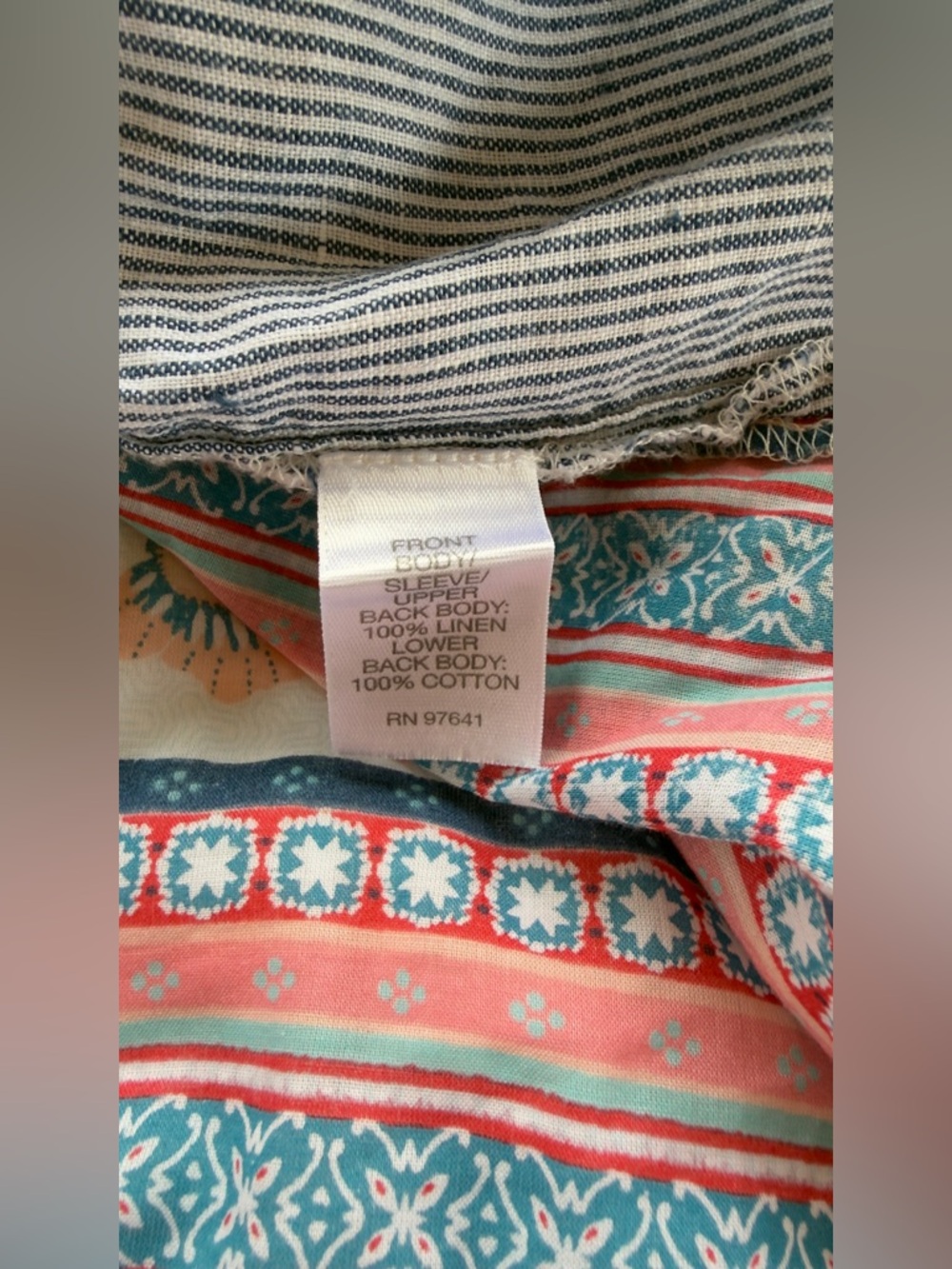 J. Jill Striped Front Shirt with Teal & Coral Patterned Back - Picture 9 of 9